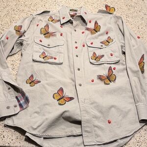 Butterfly & Ladybug Embellished Button Down — Boston Traders, Size M
